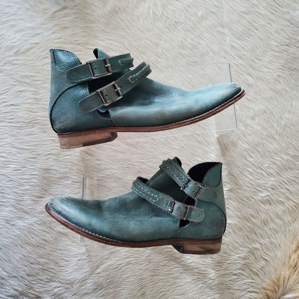 Free People Booties Women's Size EU 36 US 5.5-6 Green Leather Ankle Boots